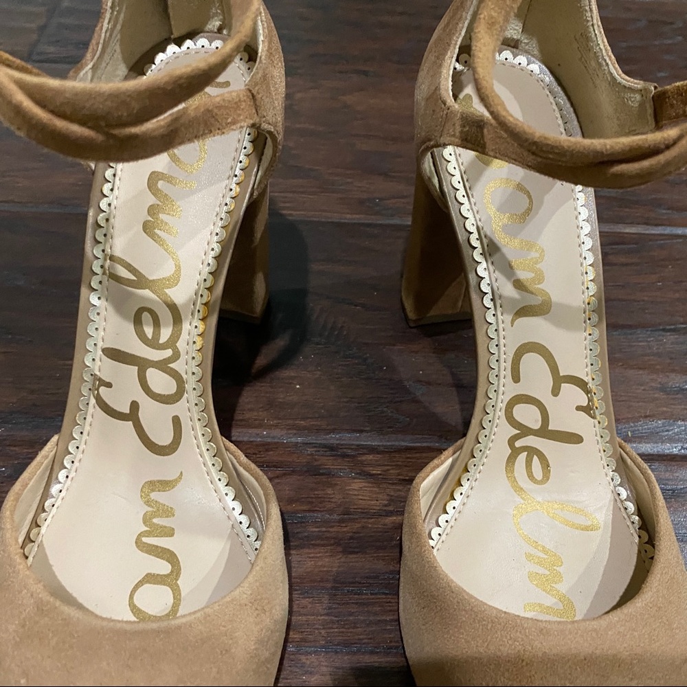 Sam Edelman Women's Simmons Golden Caramel Suede Ankle-Strappy Sandals Size 8.5 - Picture 4 of 12